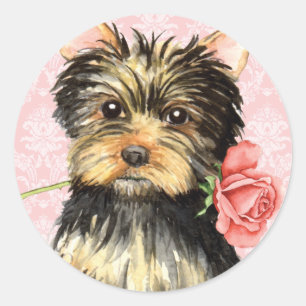 Valentin rosa Yorkie Runt Klistermärke