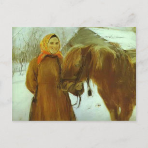 Valentin Serov- Peasant Woman med häst Vykort