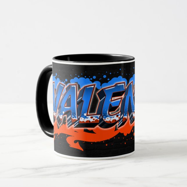 Valentin Vorname Name Graffiti blue orange Tasse Mugg (Framsida vänster)