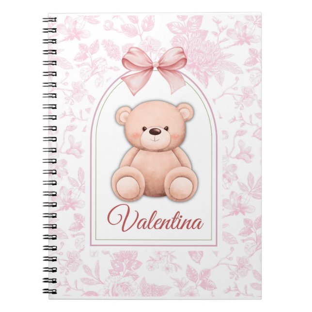 Valentina | Anpassningsbar Rosa Nalle Försörjnings Anteckningsbok (Framsidan)