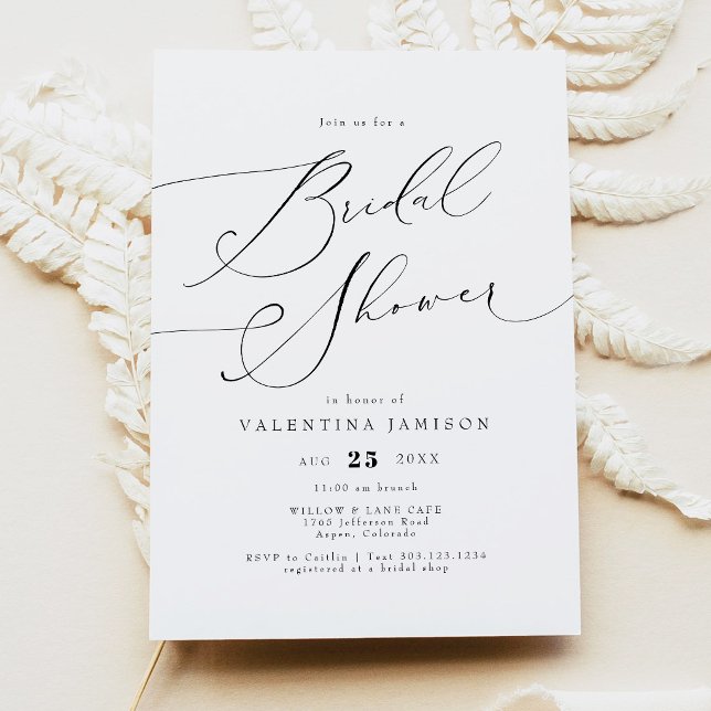 VALENTINA Elegant minimalist skript bröllopsdusch Inbjudningar (Elegant Calligraphy Script Bridal Shower Invitation )