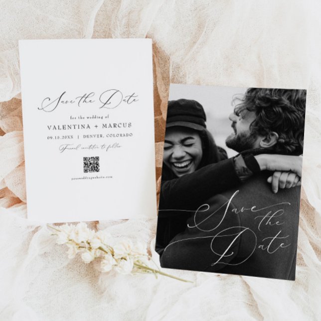 VALENTINA Elegant Skriptfoto Spara datum Inbjudningar (Skapare uppladdad)