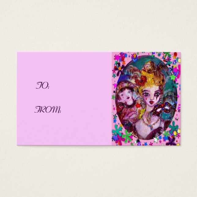 VALENTINA MASQUERADE MASKS,KONFETTI,rosa lila Visitkort (Framsidan)