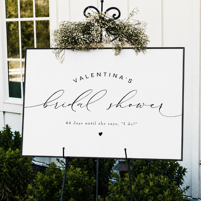 VALENTINA Modern Elegant Bröllopsdusch med modernt Poster (Elegant Landscape Calligraphy Script Bridal Shower Welcome Sign)