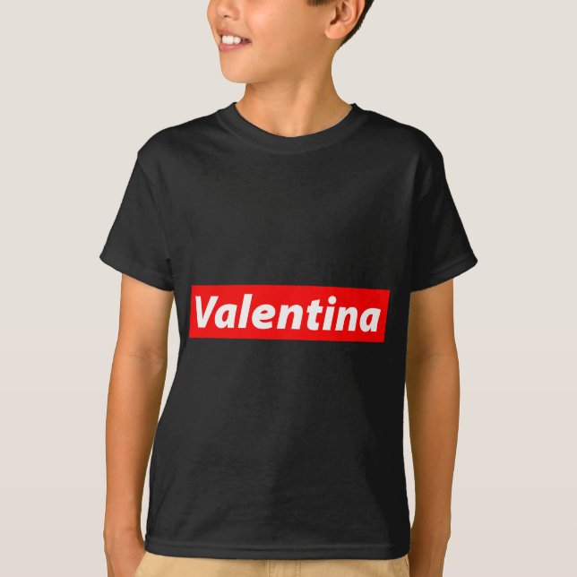 Valentina Namn Red Box Logotyp Personlig Costume V T Shirt (Framsida)