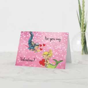 Valentinbarnsjöjungfru och Scubadykare Helgkort