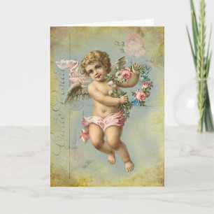 ValentinCherub, blått, födelsedag Helgkort