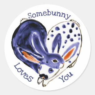 Valentindagen Bunny Rabbit Heart Kärlek Blue Cute Runt Klistermärke