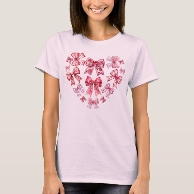 Valentindagen Croquette Bow Heart T Shirt (Framsida)