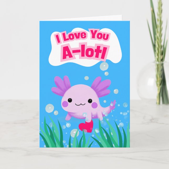 Valentindagen Cute Axolotl med hjärta Kort (Framsida)