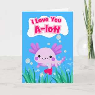 Valentindagen Cute Axolotl med hjärta Kort