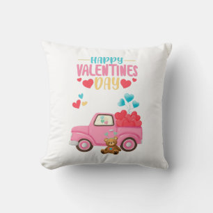 Valentindagen Cute Hearts Rosa Lastbil Nalle Kudde