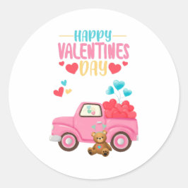 Valentindagen Cute Hearts Rosa Lastbil Nalle Runt Klistermärke