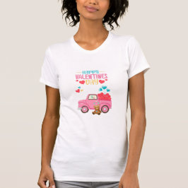 Valentindagen Cute Hearts Rosa Lastbil Nalle T Shirt