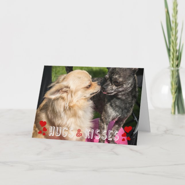 Valentindagen Cute Hund Photo Hugs och Kisses Helgkort (Framsida)