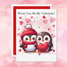 Valentindagen Cute Penguin Lägg till Namn i vännen Julkort