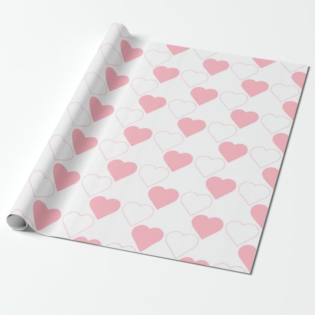 Valentindagen Cute Rosa Heart White Presentpapper (Utrullad)
