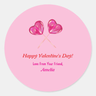 Valentindagen Cute Rosa Lollipops Heart Namn Runt Klistermärke