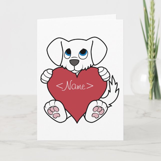 Valentindagen Cute White Hund med Red Heart Helgkort (Framsida)