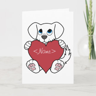 Valentindagen Cute White Hund med Red Heart Helgkort