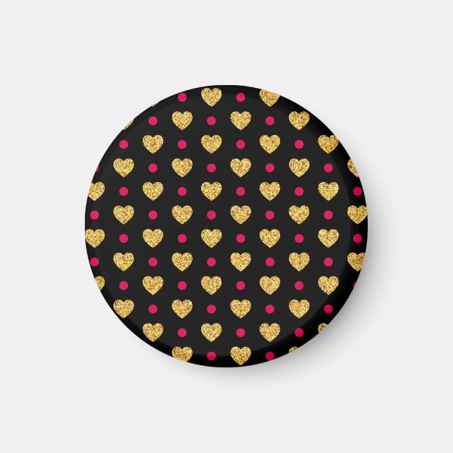 Valentindagen Guld Hearts Mönster Magnet (Framsidan)