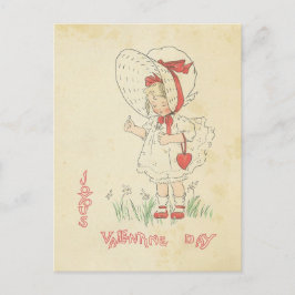 Valentindagen Hälsning Vintage Cute Girl Heart Helg Vykort