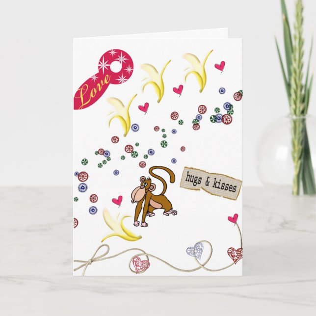Valentindagen hälsningskort Bananas Monkey Kärlek Helgkort (Framsida)