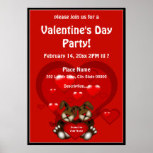 Valentindagen Heart Bunnies Party Poster