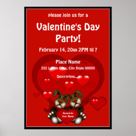 Valentindagen Heart Bunnies Party Poster