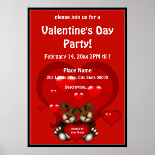 Valentindagen Heart Bunnies Party Poster