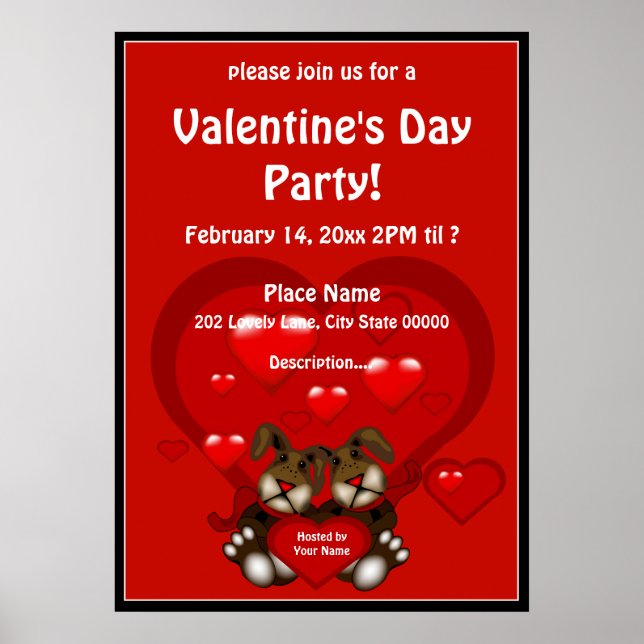 Valentindagen Heart Bunnies Party Poster (Framsidan)
