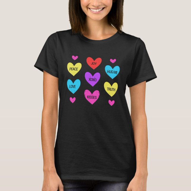 Valentindagen Heart Candy Matching Par Kärlek T Shirt (Framsida)