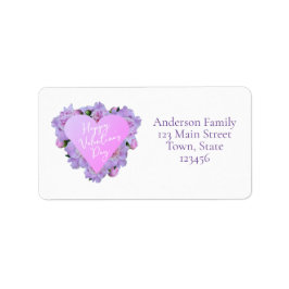 Valentindagen Heart Flowers Lila Rosa Elegant Adressetikett