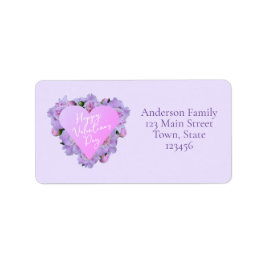 Valentindagen Heart Flowers Lila Rosa Elegant Adressetikett