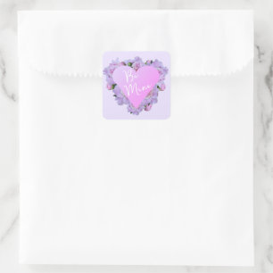 Valentindagen Heart Flowers Lila Rosa Elegant Fyrkantigt Klistermärke