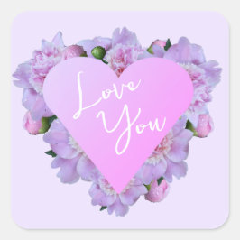 Valentindagen Heart Flowers Lila Rosa Elegant Fyrkantigt Klistermärke