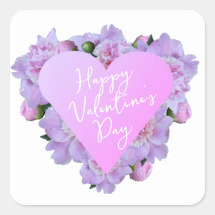 Valentindagen Heart Flowers Lila Rosa Elegant Fyrkantigt Klistermärke
