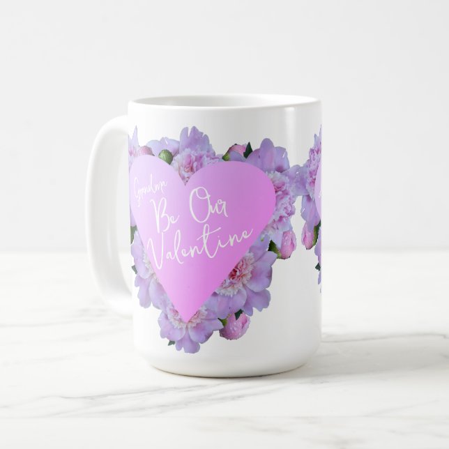 Valentindagen Heart Flowers Lila Rosa Elegant Kaffemugg (Framsida vänster)