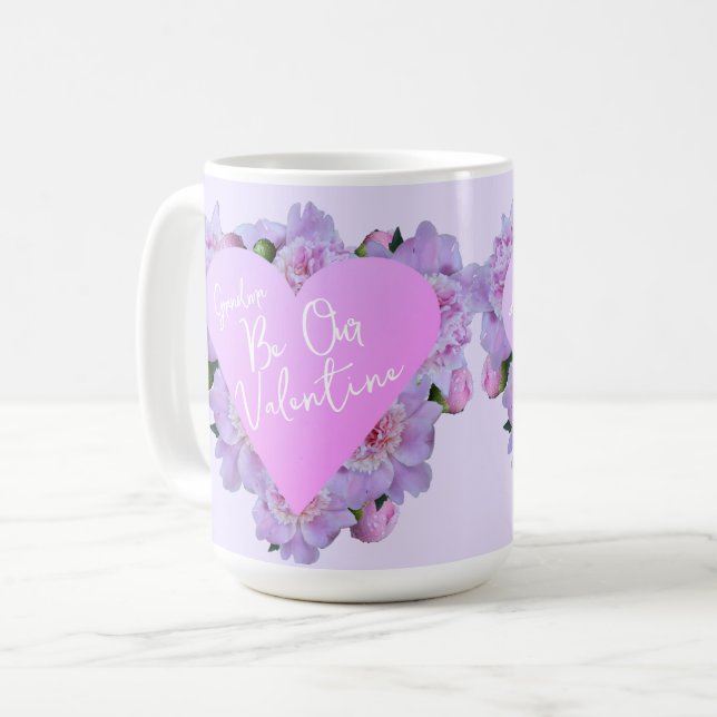 Valentindagen Heart Flowers Lila Rosa Elegant Kaffemugg (Framsida vänster)