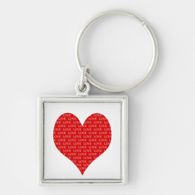Valentindagen Heart Fyrkantig Silverfärgad Nyckelring (Framsidan)