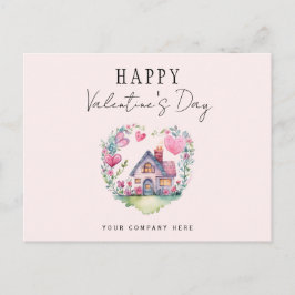 Valentindagen Heart House Watercolor Real Gods Helg Vykort