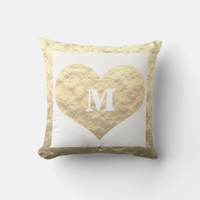 Valentindagen Heart Monogram Initialer Guld White Kudde (Framsida)