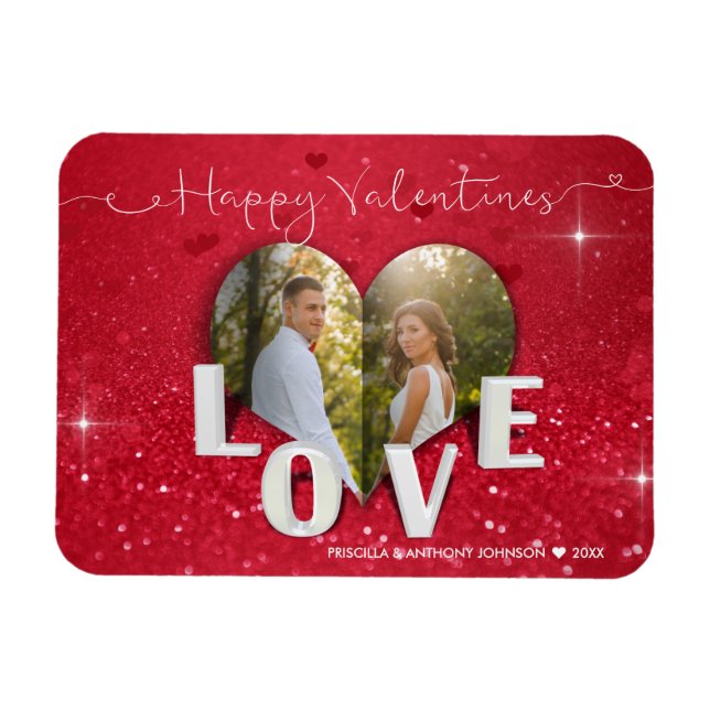 Valentindagen Heart Photo Glitter - Photo Magnet (Horisontell)