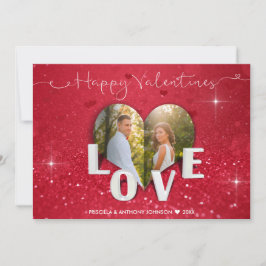 Valentindagen Heart Red Glitter - Fotokort Julkort