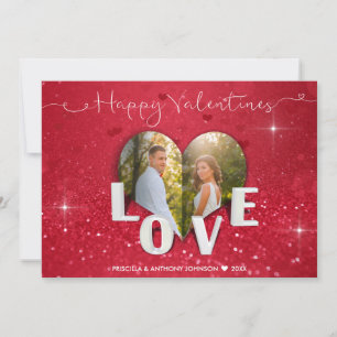 Valentindagen Heart Red Glitter - Fotokort Julkort