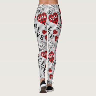 Valentindagen Heart XO Kärlek Red Black White Rosa Leggings