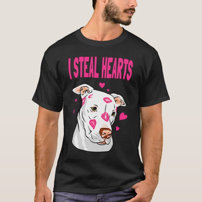 Valentindagen Hundar Hearts Kiss Läppar Bull Terri T Shirt (Framsida)