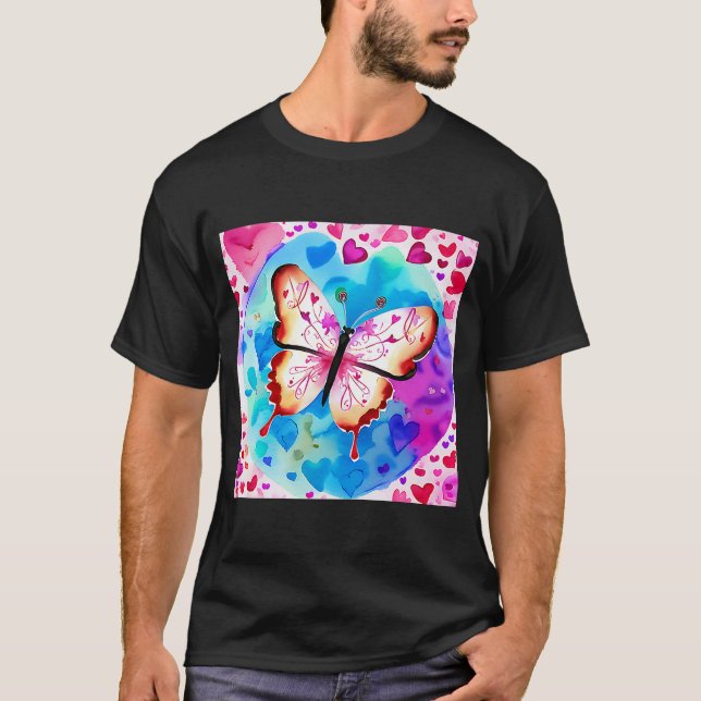 Valentindagen Kärlek Heart Butterfly Girlkompis Fi T Shirt (Framsida)