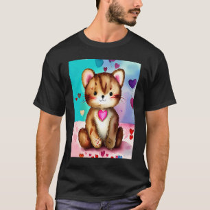 Valentindagen Kärlek Heart Cat Teddy Girlkompis Fi T Shirt