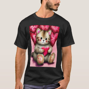 Valentindagen Kärlek Heart Cat Teddy Girlkompis Fi T Shirt